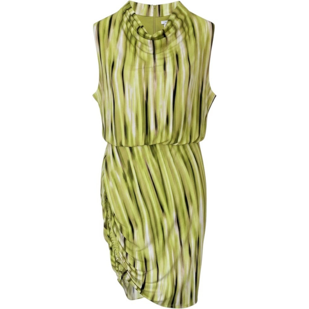 Calvin Klein Lime Green Abstract Stripe Cowl Neck Ruched Sheath Dress 1X Vibrant